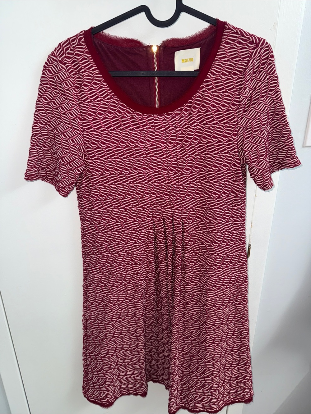Maeve Anthropologie Dora Red Wavy Textured Pleated Shift Dress (Size XS)